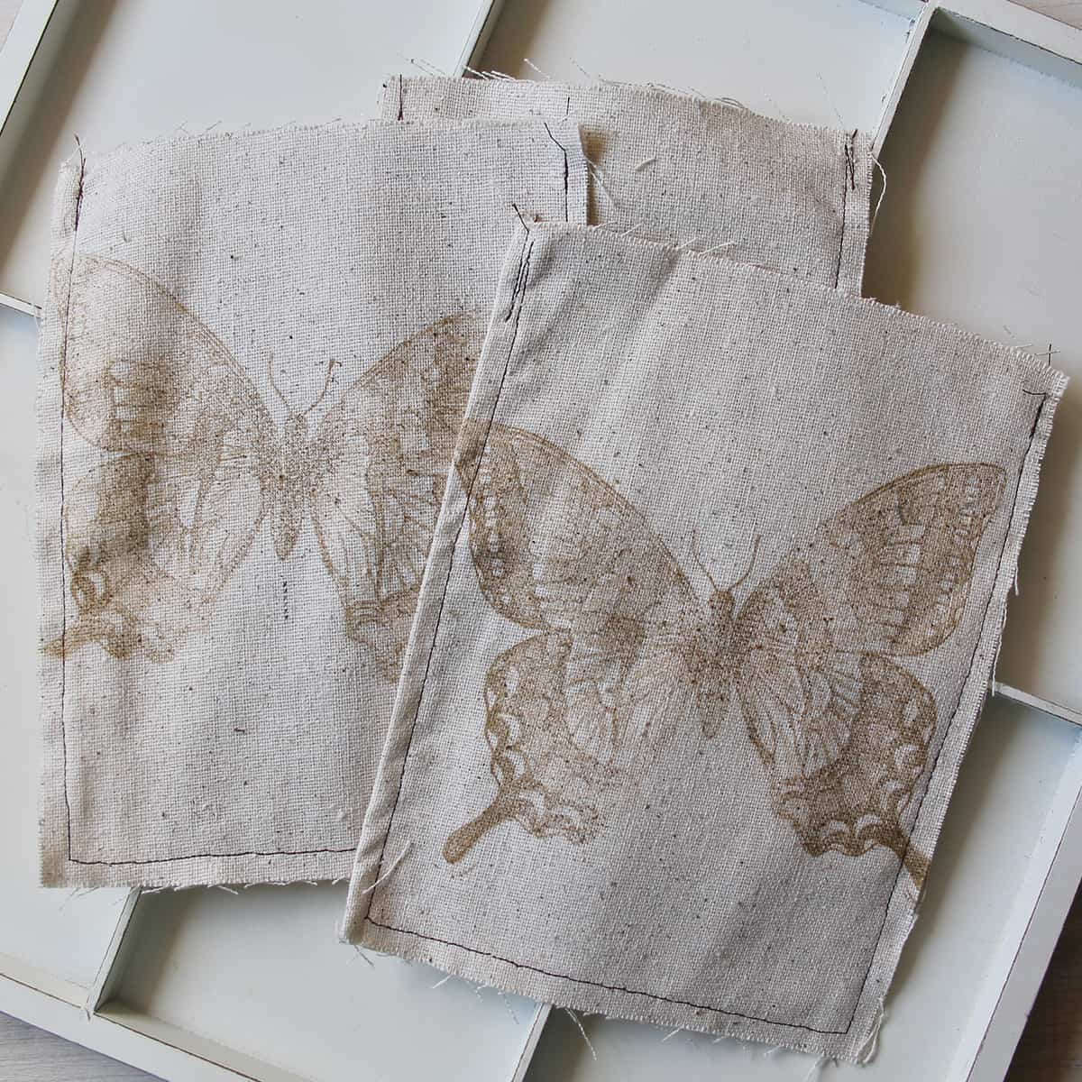 stamped linen pouches