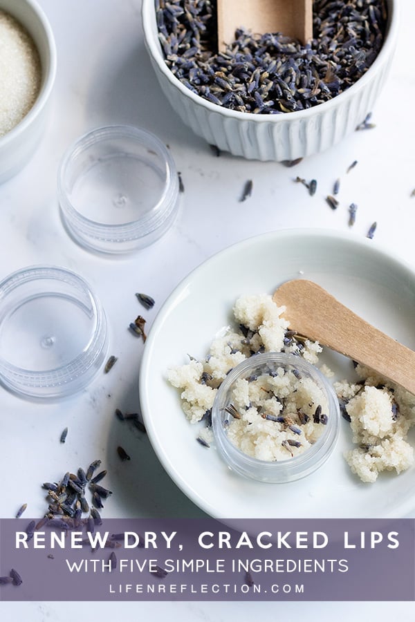 If you’re dealing with dry or cracked lips, you’ll want to soften then as fast as you can! Whip up this lavender lip scrub recipe in less than five minutes for soft, kissable lips!