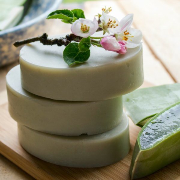 Designed to be extra gentle, this aloe vera facial soap recipe is suitable for use as both a facial and body soap.