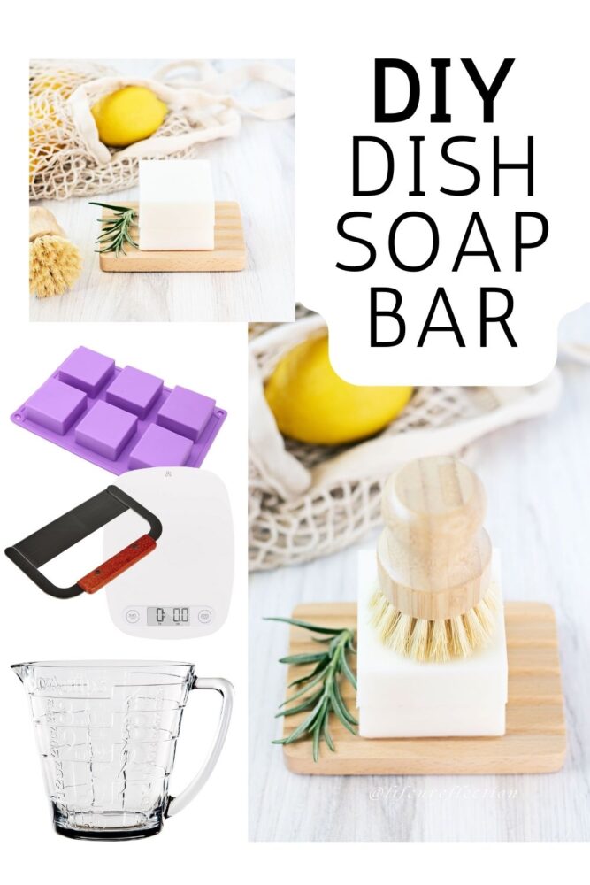 dish soap bar supplies with text that reads DIY dish soap bar