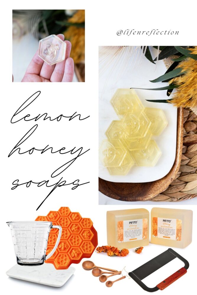 As for this lemon honey soap recipe - it looks like a honeycomb, smells like honey, and takes only a few minutes to whip up!