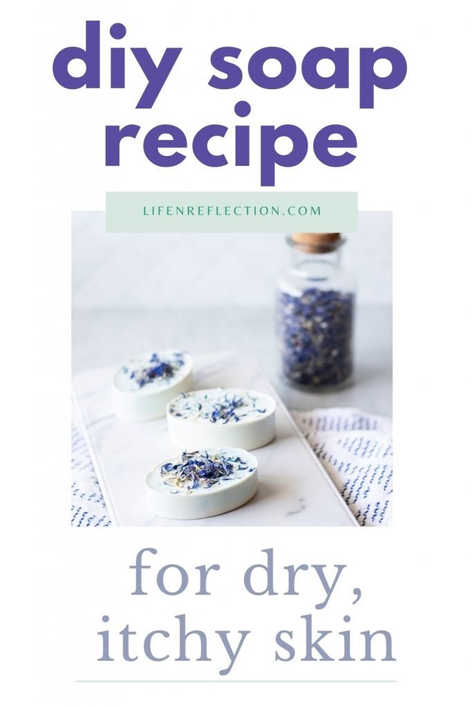 Here’s how to make soap for dry skin with blue cornflower in a oatmeal melt and pour soap recipe.