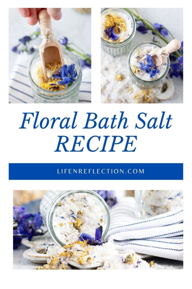 The colorful and fragrant flower combination of this floral bath salt recipe makes a lovely addition for an evening of self-care or a spa day at home.