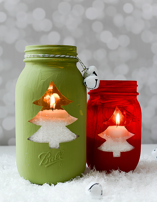 Create these uber-easy Christmas tree mason jars for votives.