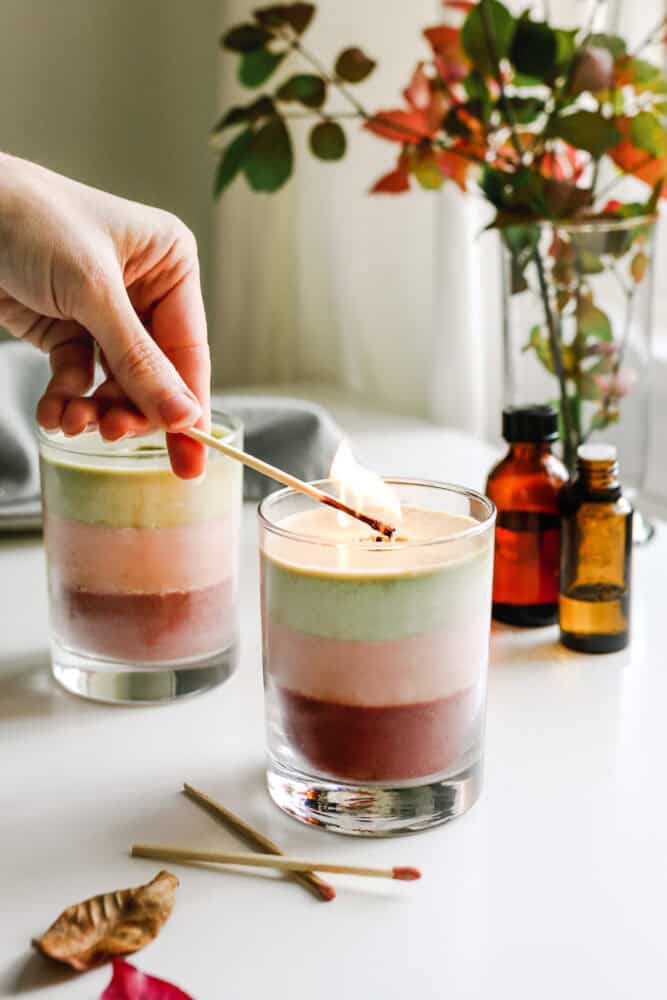 These DIY holiday candles kick things up a notch, giving you a pretty color and fresh scent with each layer.