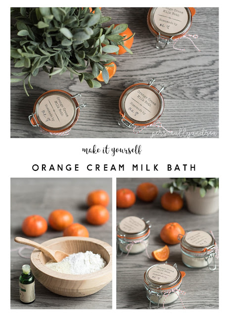 This homemade orange cream milk bath will add luxurious benefits to your bath, with sweet smelling orange essential oil, skin-soothing milk, cornstarch and baking soda.