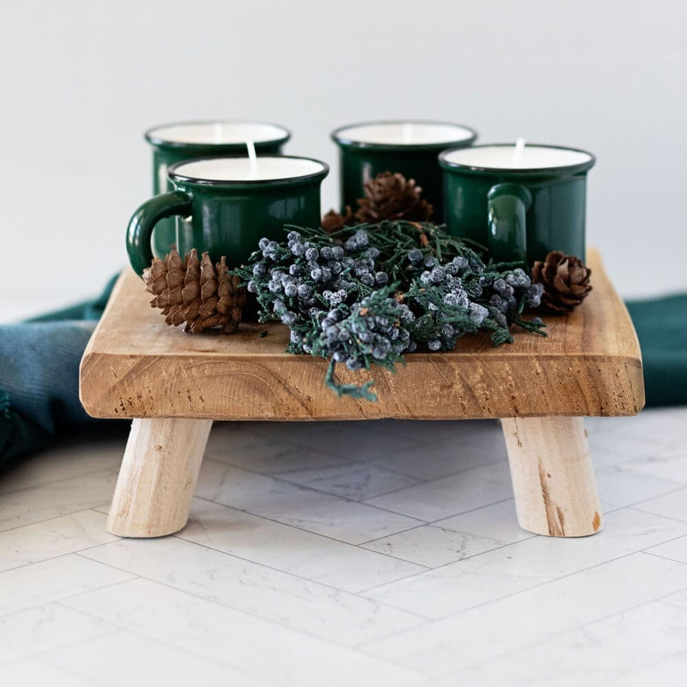 Creating a cozy cabin candle mug is an easy winter craft for adults.