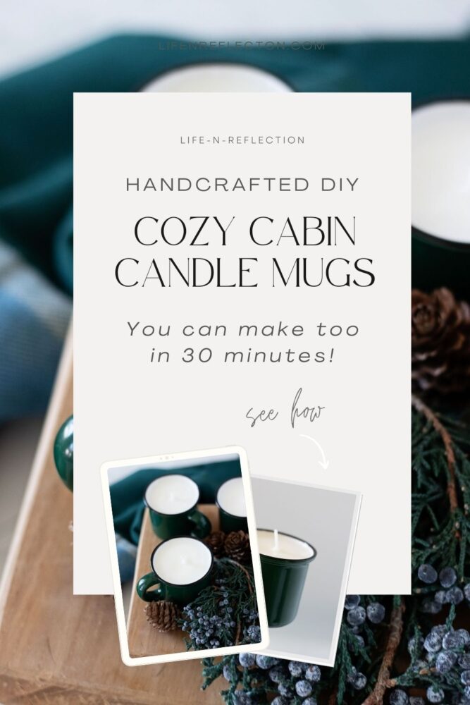 These cozy cabin candle mugs are an easy winter craft adults can make in 30 minutes!