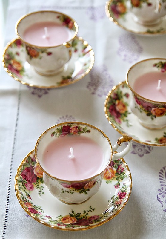ound this creative project hand pour candle wax into vintage tea cups inspiring.