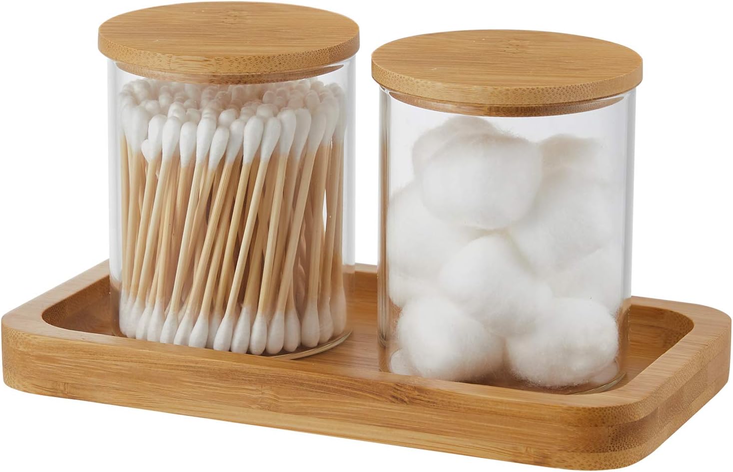 vanity jars with bamboo wood tray
