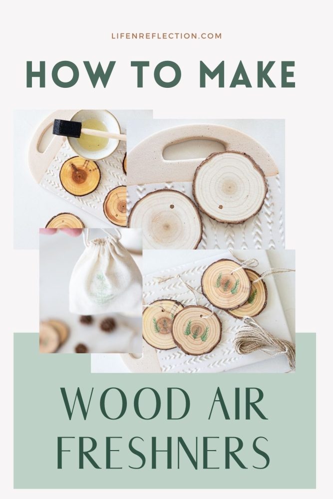 Step by step images of creating wood slice air fresheners