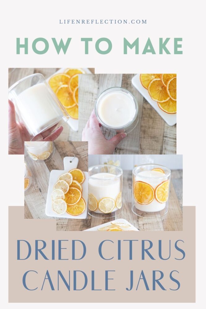 collage of steps to creating dried citrus candles