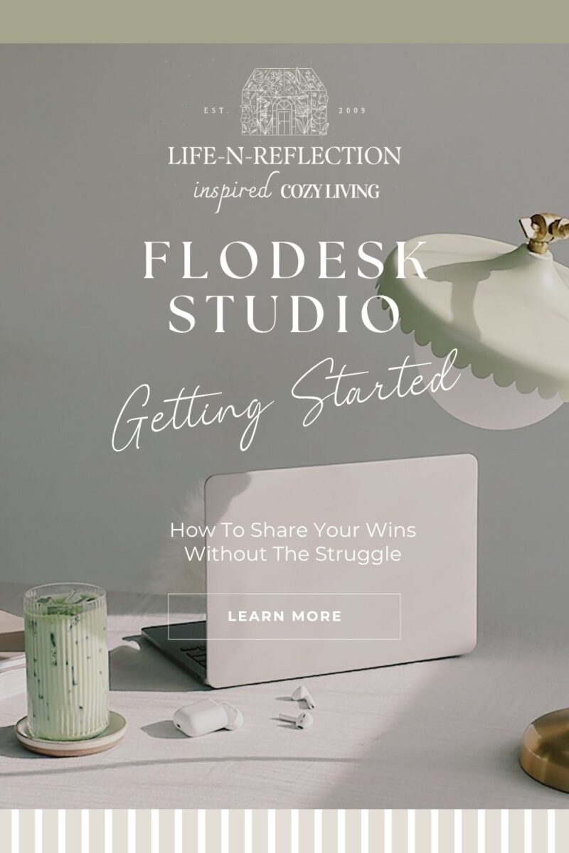 open laptop next to a glass of matcha. text overlay reads: Flodesk Studio Getting Started