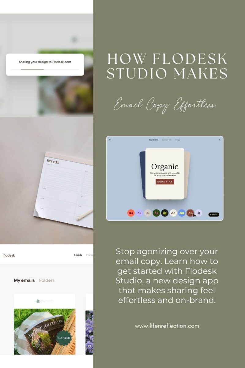 a collage of screenshots inside the Flodesk Studio app