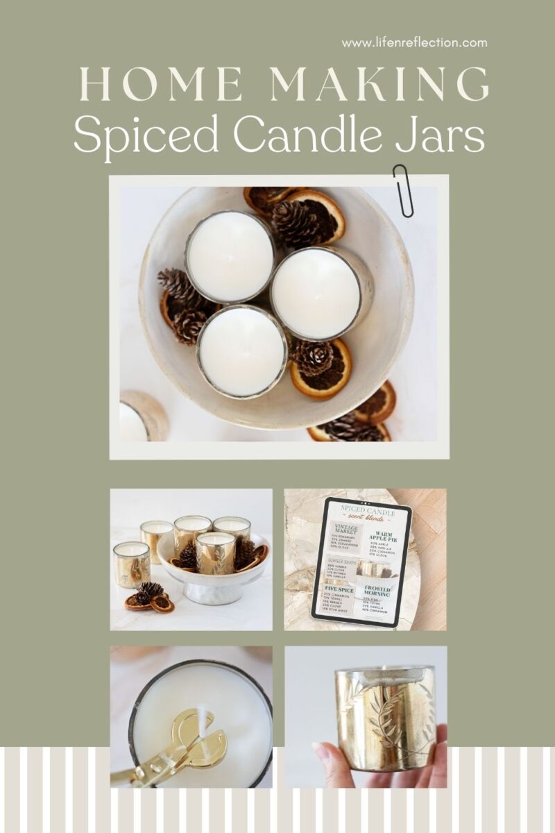 steps to make candles, hand holding candle jar, trimming candle wick, candles in bowl